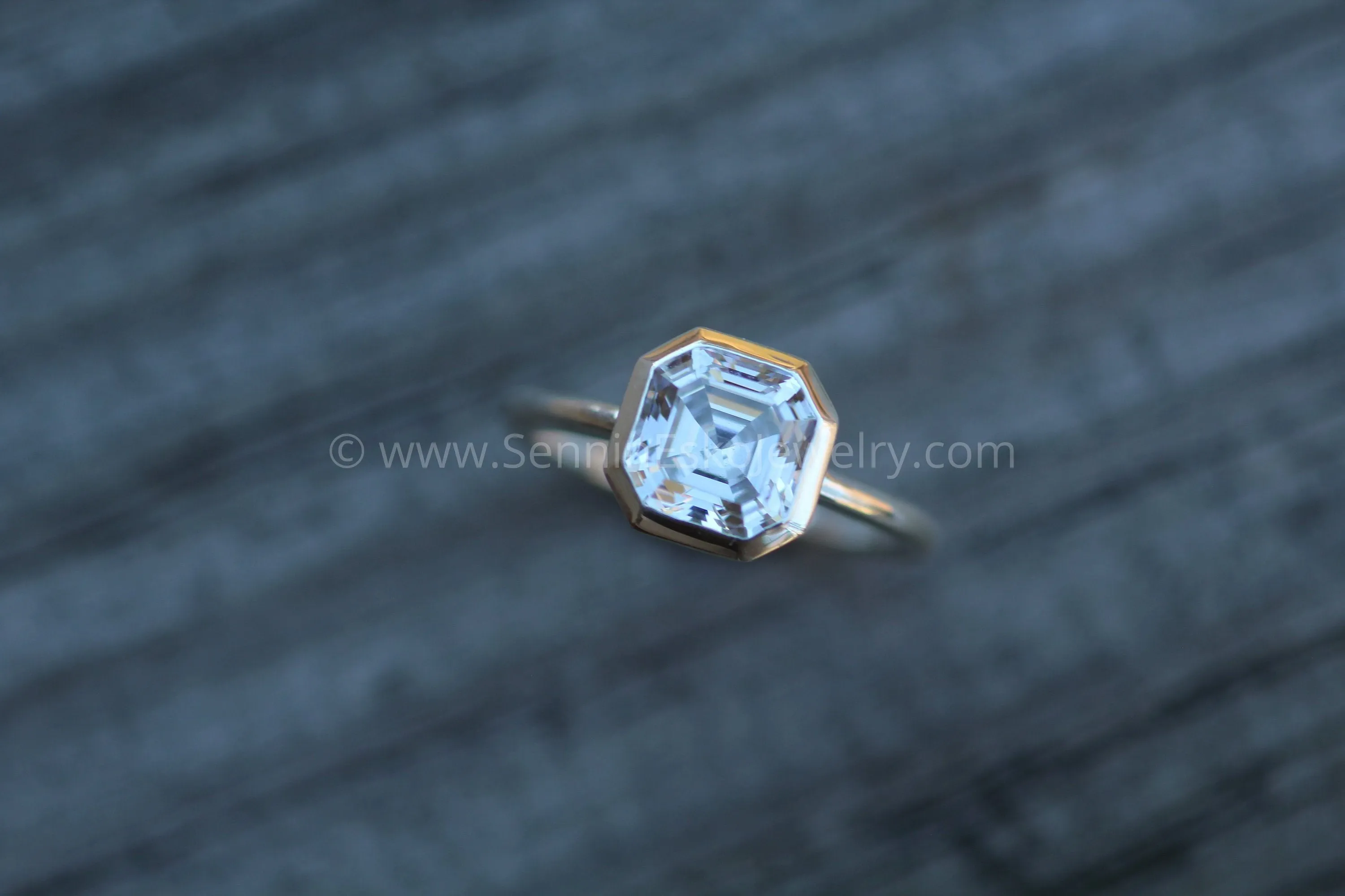 Asscher Cut 8mm Moissanite Glossy Bezel Ring -  Alternative Engagement Ring