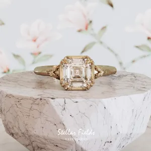 Asscher Cut Diamond Engagement Ring Aida Vintage Nature Inspired Heirloom Chevron Band