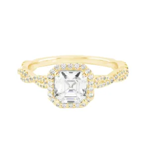 Asscher Cut Diamond Pavé Twisted Band Engagement Ring