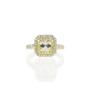 Asscher cut Engagement Ring with Yellow and White Halo