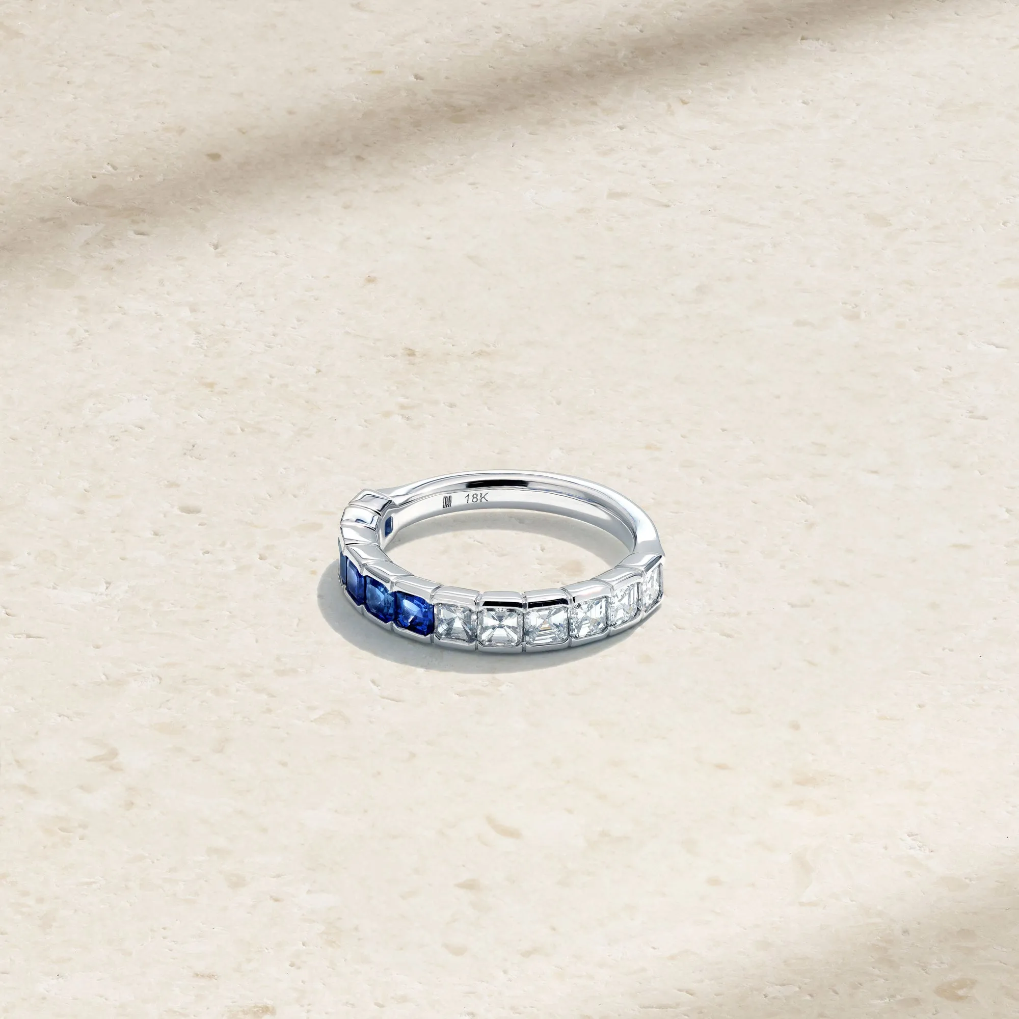 Asscher Cut Half and Half Sapphire and Diamond Band