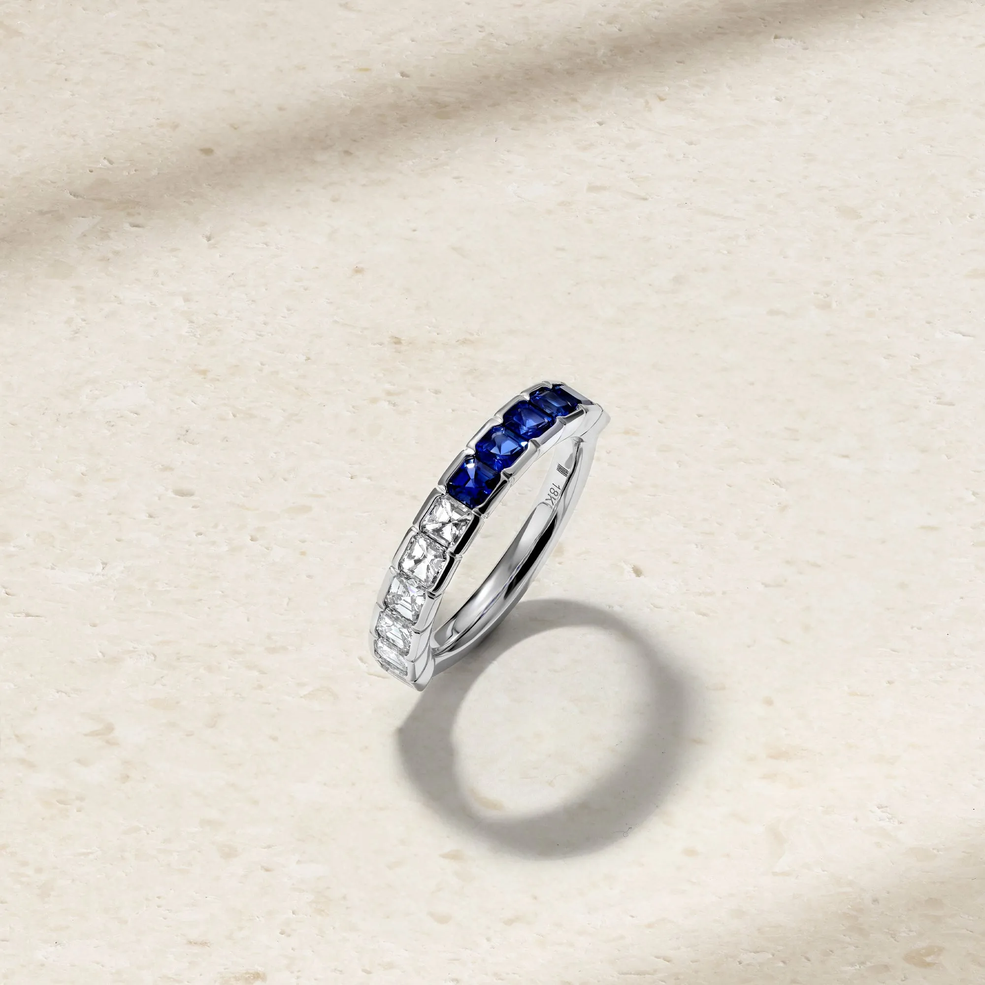 Asscher Cut Half and Half Sapphire and Diamond Band