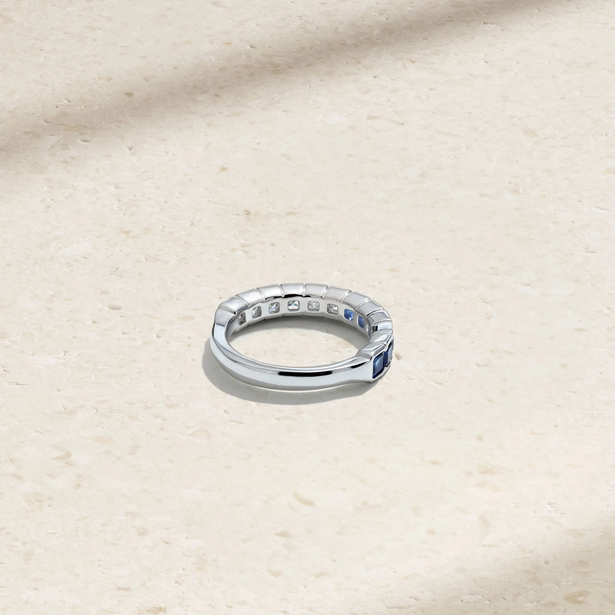 Asscher Cut Half and Half Sapphire and Diamond Band