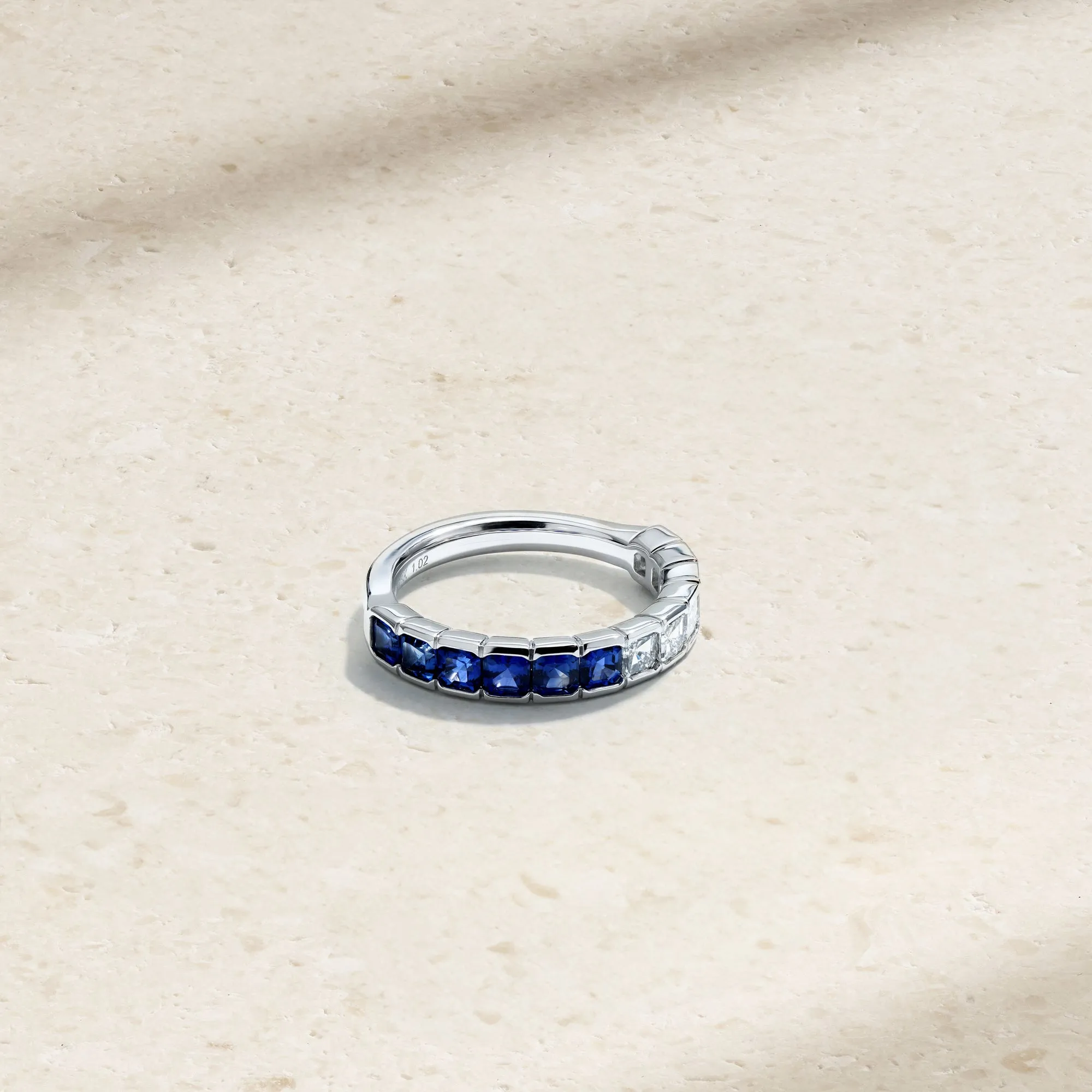 Asscher Cut Half and Half Sapphire and Diamond Band