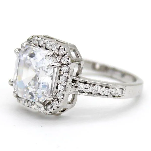 Asscher Cut Halo CZ Wedding Ring