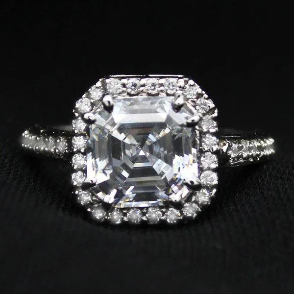 Asscher Cut Halo CZ Wedding Ring