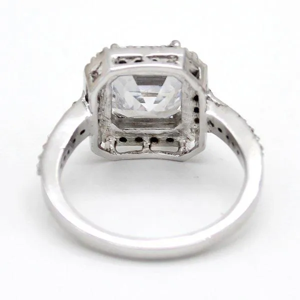 Asscher Cut Halo CZ Wedding Ring