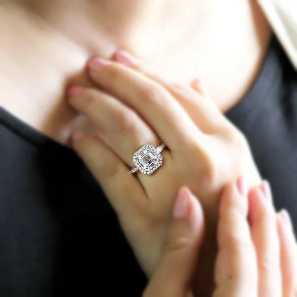 Asscher Cut Halo CZ Wedding Ring