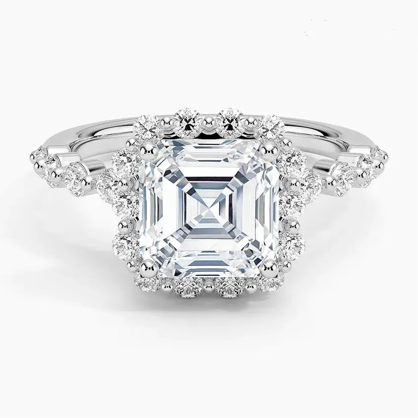 Asscher Cut Moissanite Engagement Ring with Halo