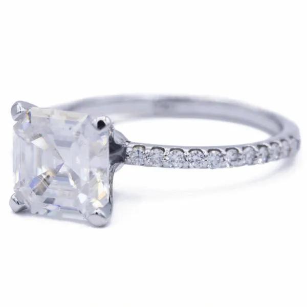 Asscher Moissanite 4 Prongs Diamond Accent Ice Solitaire Ring