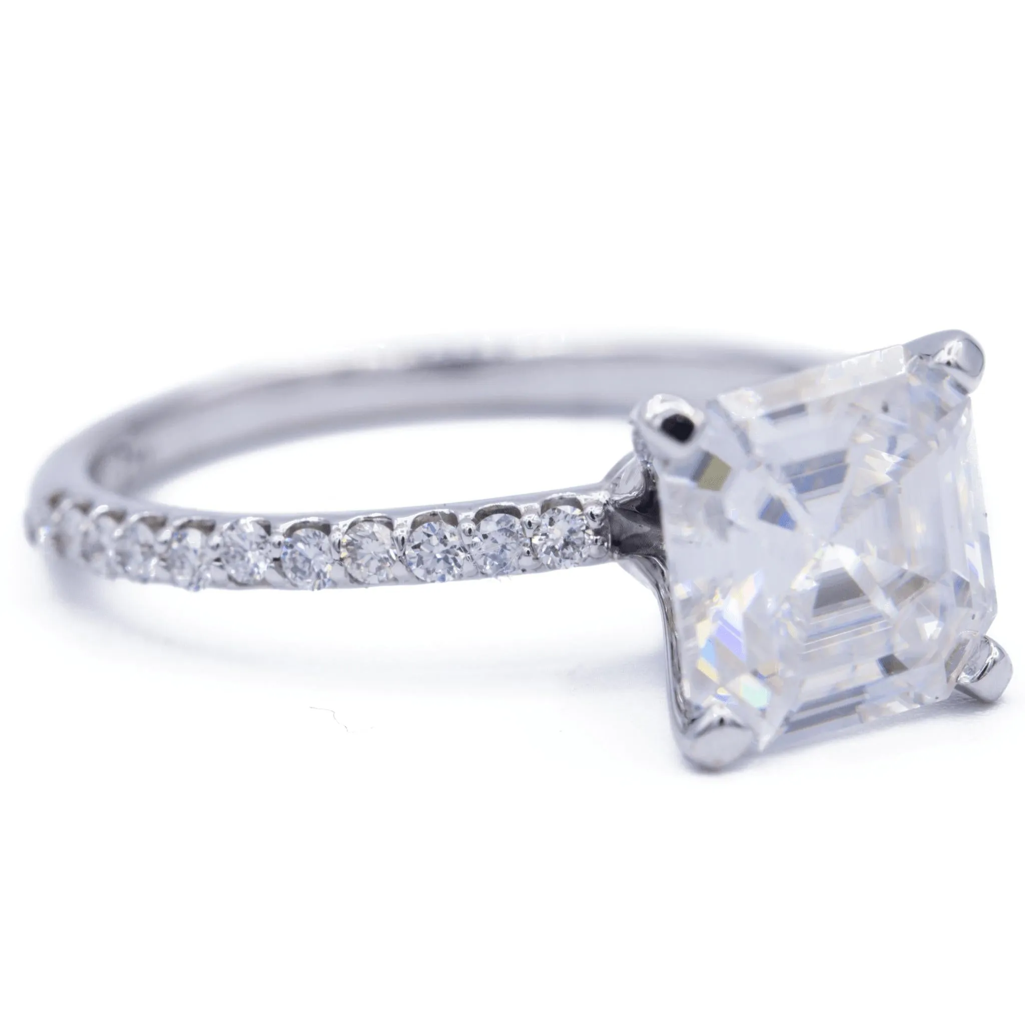 Asscher Moissanite 4 Prongs Diamond Accent Ice Solitaire Ring