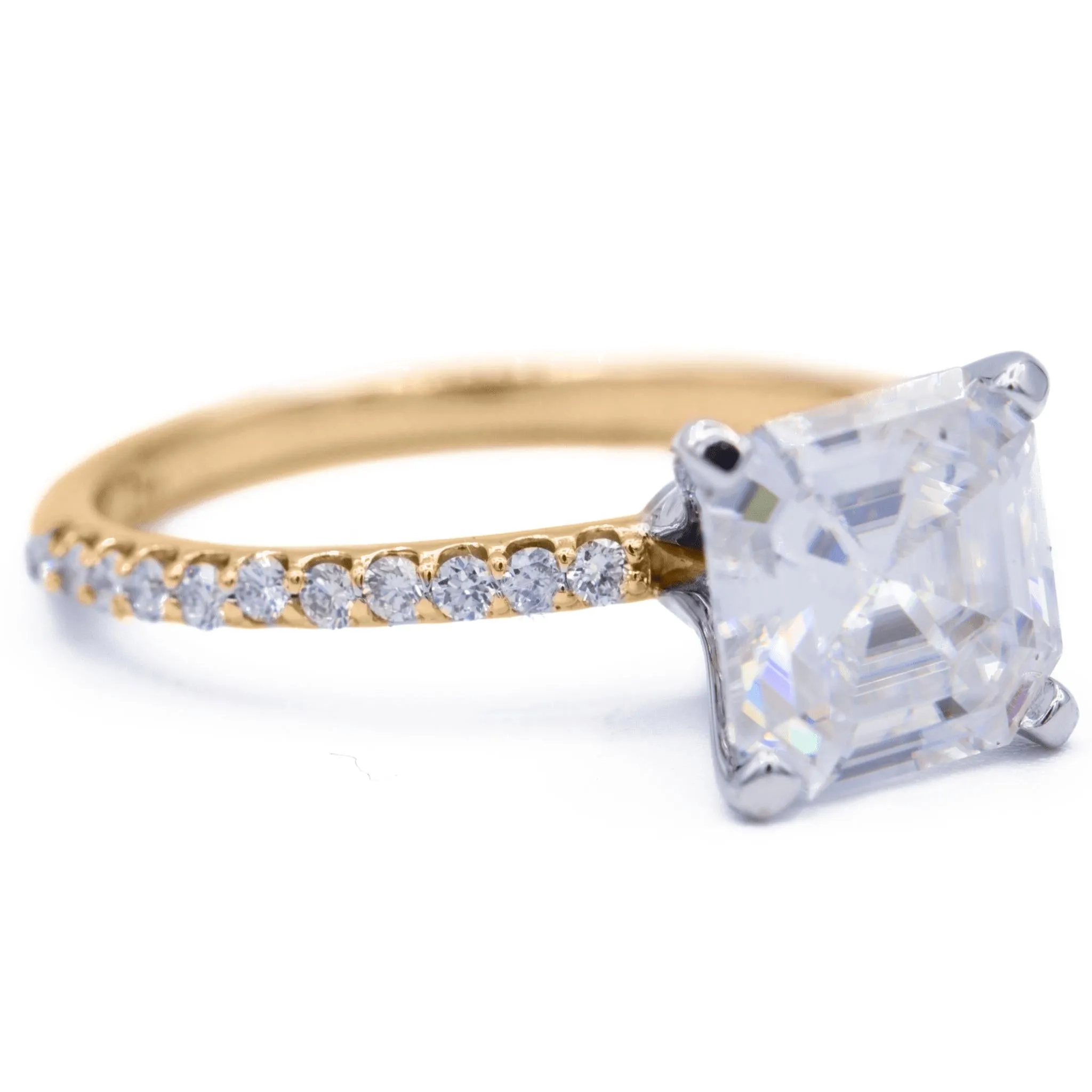 Asscher Moissanite 4 Prongs Diamond Accent Ice Solitaire Ring