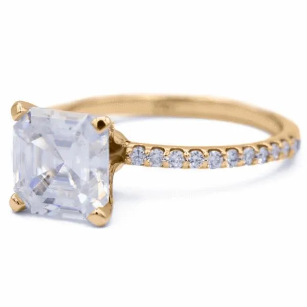 Asscher Moissanite 4 Prongs Diamond Accent Ice Solitaire Ring