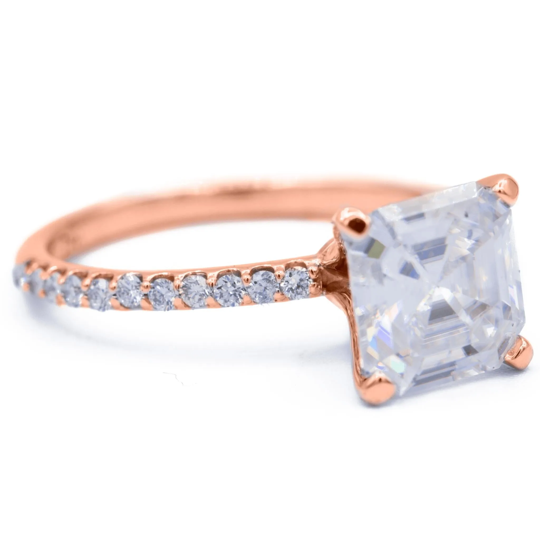 Asscher Moissanite 4 Prongs Diamond Accent Ice Solitaire Ring