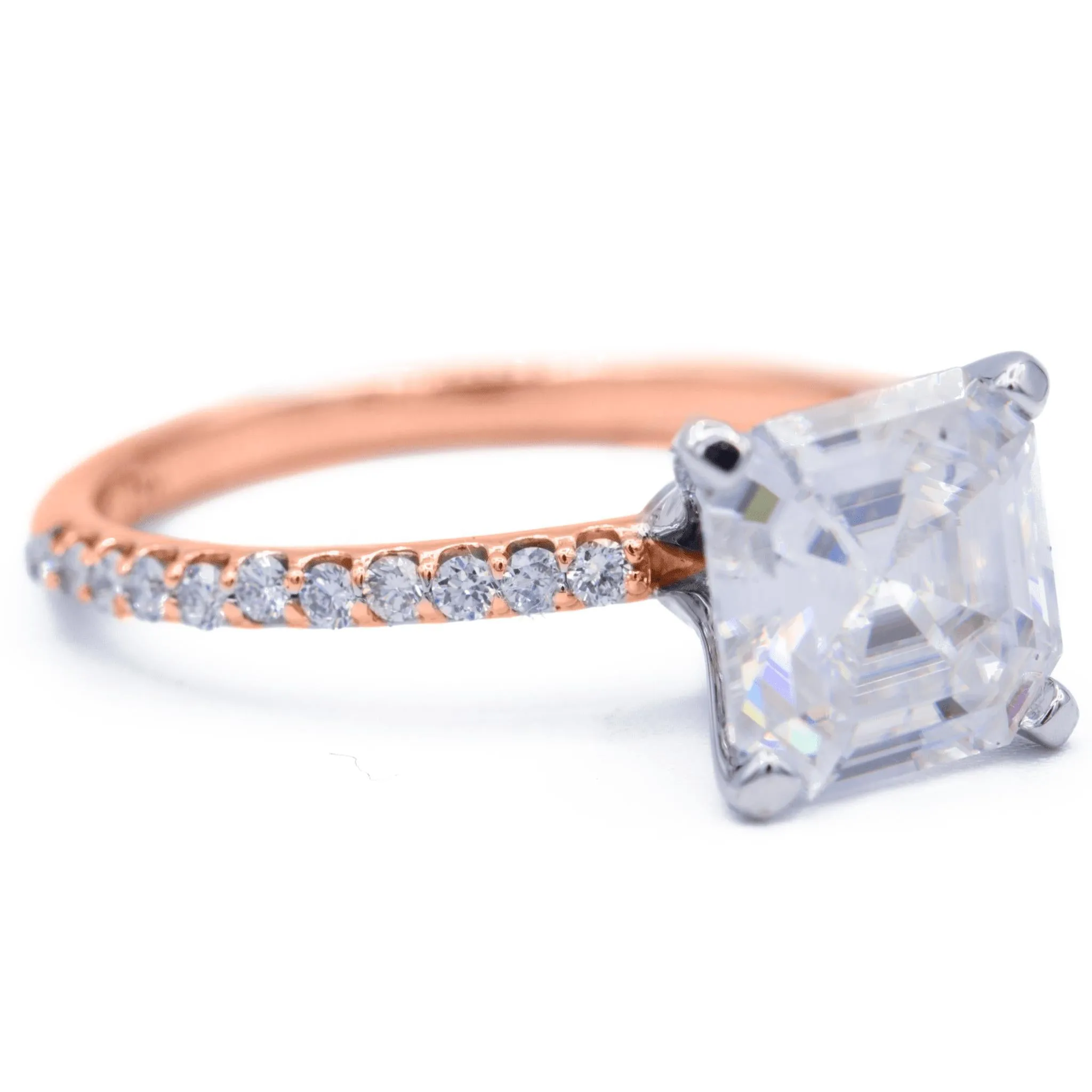 Asscher Moissanite 4 Prongs Diamond Accent Ice Solitaire Ring