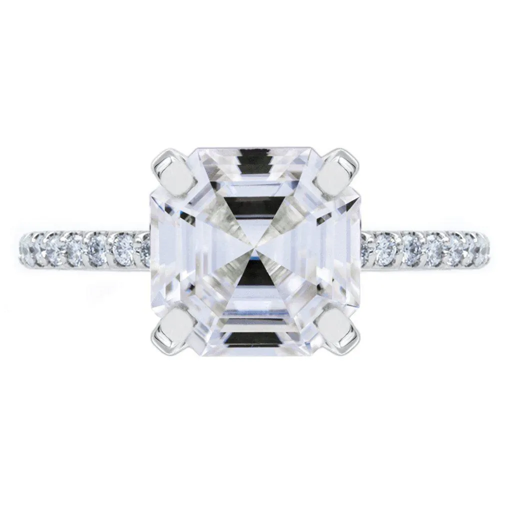 Asscher Moissanite 4 Prongs Diamond Accent Ice Solitaire Ring