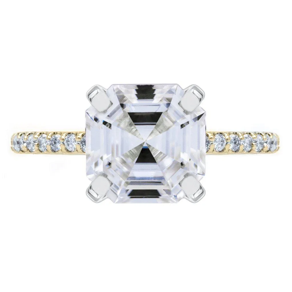 Asscher Moissanite 4 Prongs Diamond Accent Ice Solitaire Ring