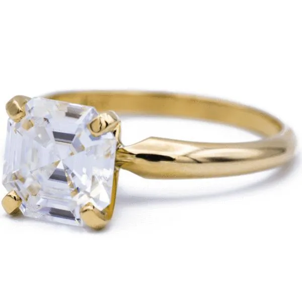 Asscher Moissanite 4 Prongs FANCY Solitaire Ring