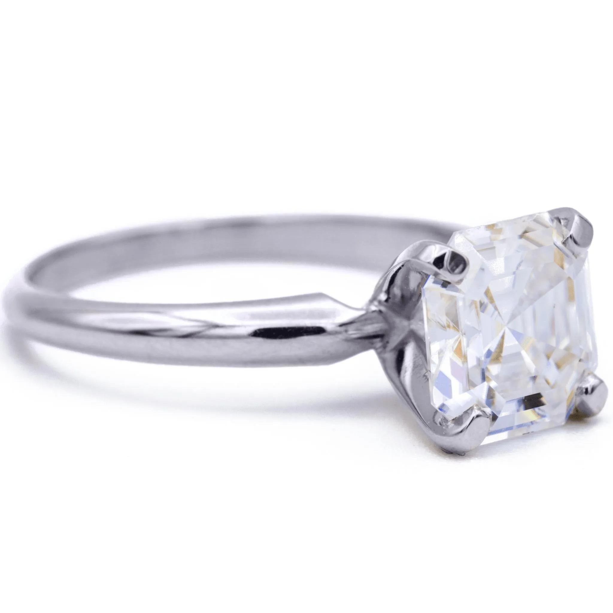 Asscher Moissanite 4 Prongs FANCY Solitaire Ring