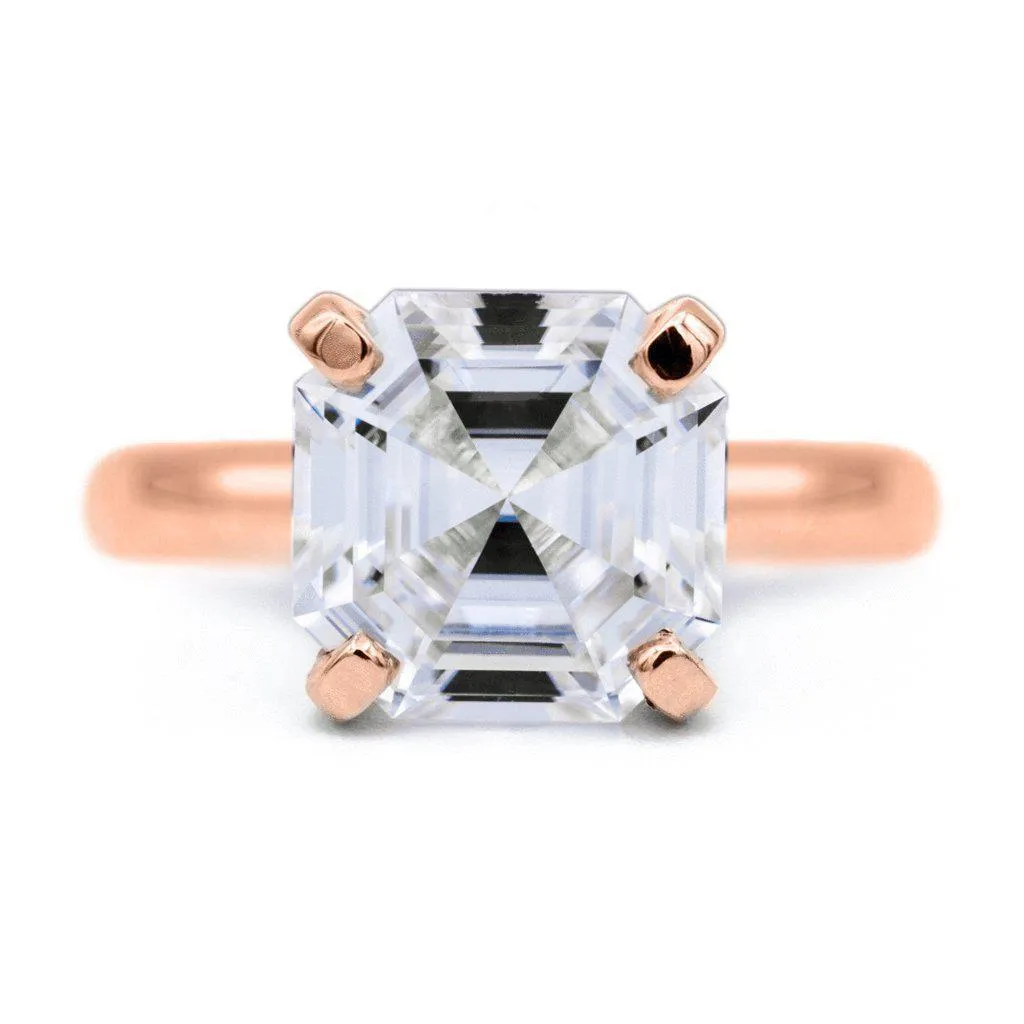 Asscher Moissanite 4 Prongs FANCY Solitaire Ring