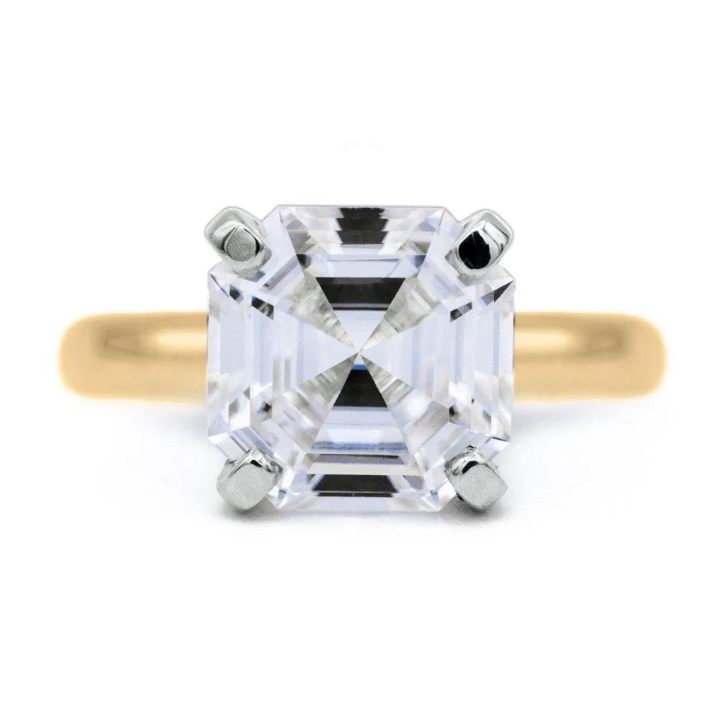 Asscher Moissanite 4 Prongs FANCY Solitaire Ring