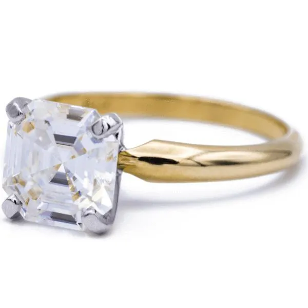 Asscher Moissanite 4 Prongs FANCY Solitaire Ring