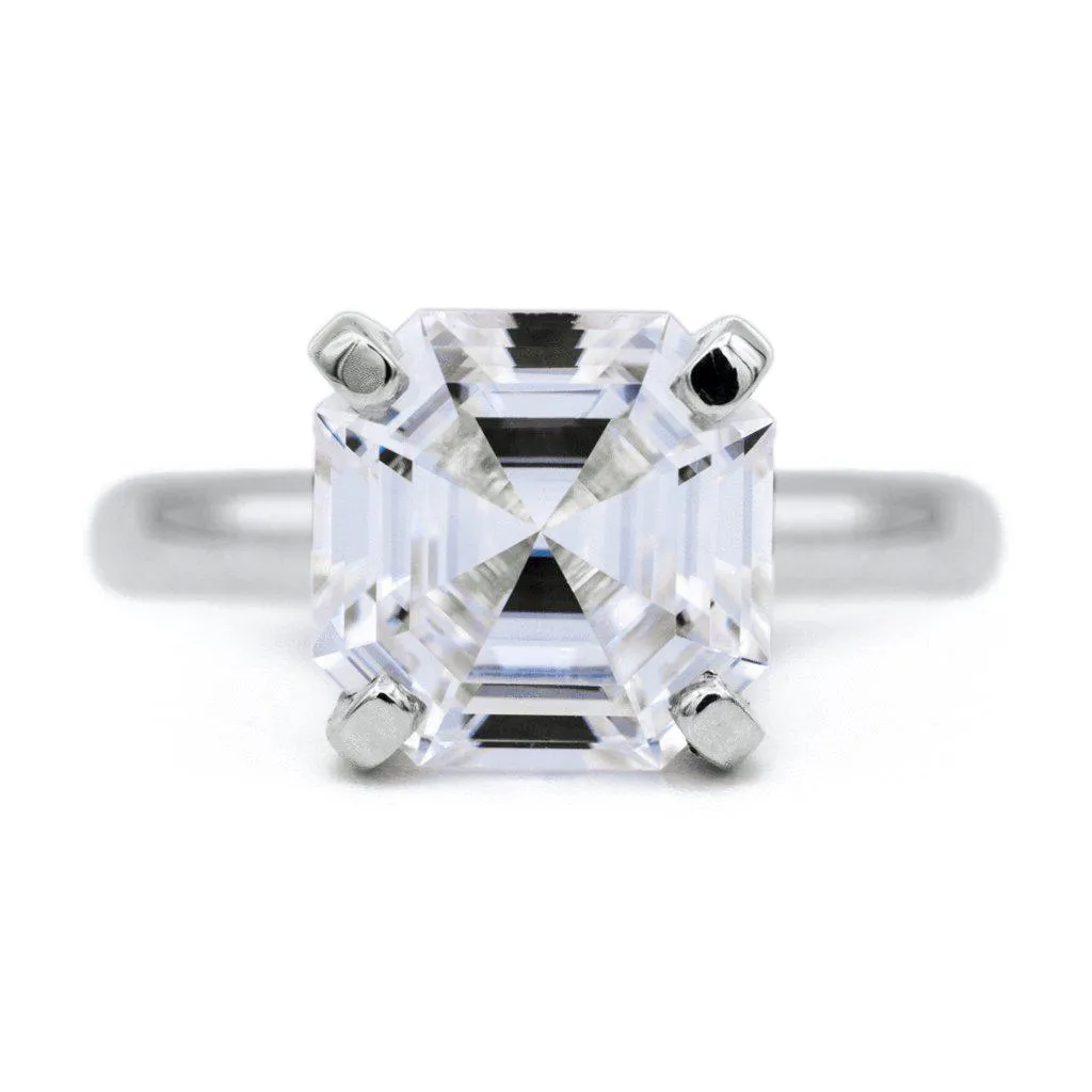 Asscher Moissanite 4 Prongs FANCY Solitaire Ring