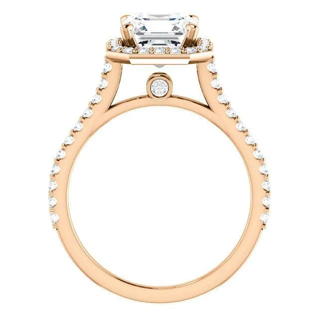 Asscher Moissanite Diamond Accent Ice Halo Bezel Ring