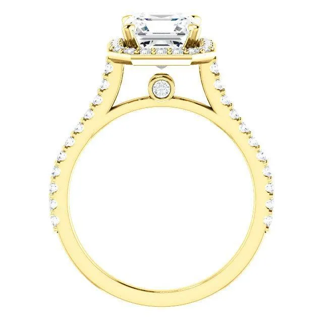 Asscher Moissanite Diamond Accent Ice Halo Bezel Ring