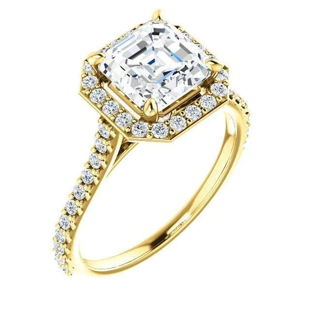 Asscher Moissanite Diamond Accent Ice Halo Bezel Ring