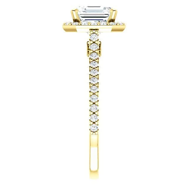 Asscher Moissanite Diamond Accent Ice Halo Bezel Ring