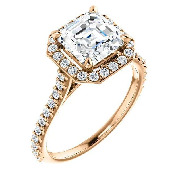 Asscher Moissanite Diamond Accent Ice Halo Bezel Ring