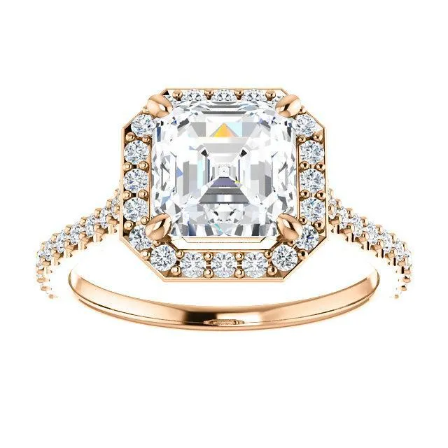 Asscher Moissanite Diamond Accent Ice Halo Bezel Ring