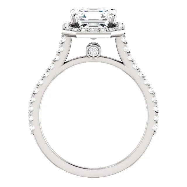 Asscher Moissanite Diamond Accent Ice Halo Bezel Ring
