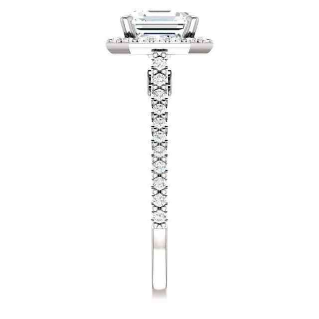 Asscher Moissanite Diamond Accent Ice Halo Bezel Ring