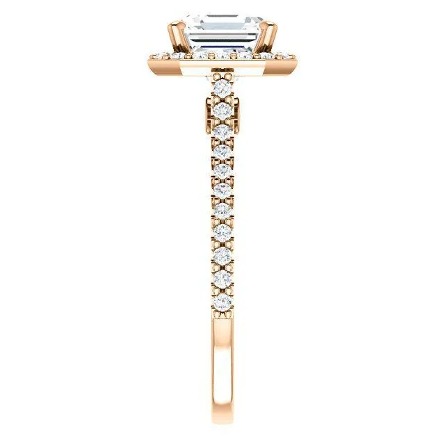 Asscher Moissanite Diamond Accent Ice Halo Bezel Ring