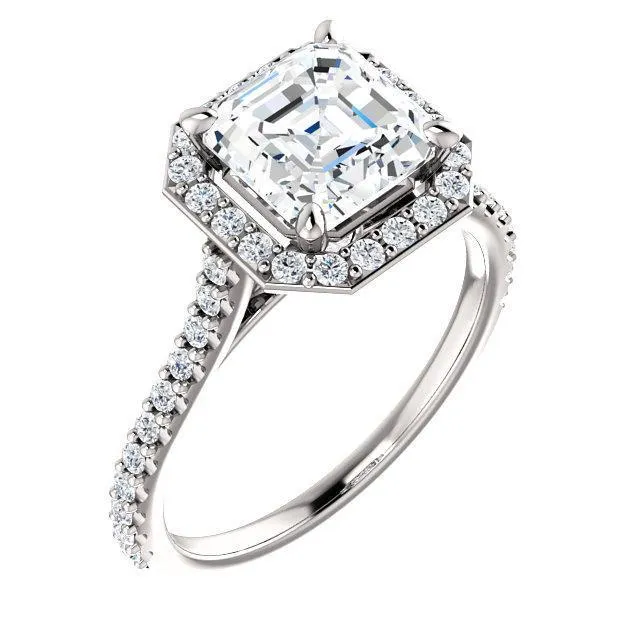 Asscher Moissanite Diamond Accent Ice Halo Bezel Ring