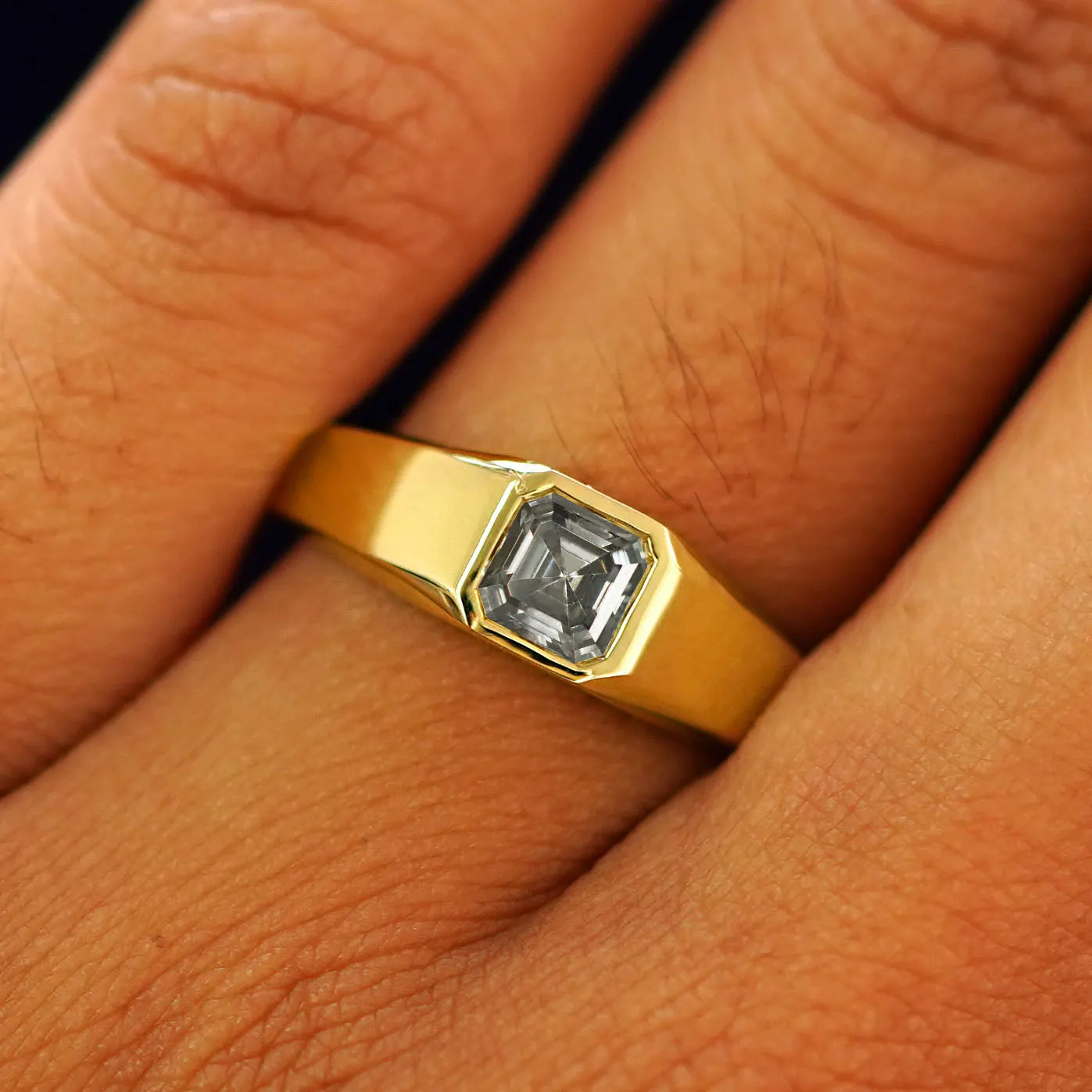 Asscher Moissanite Signet Ring