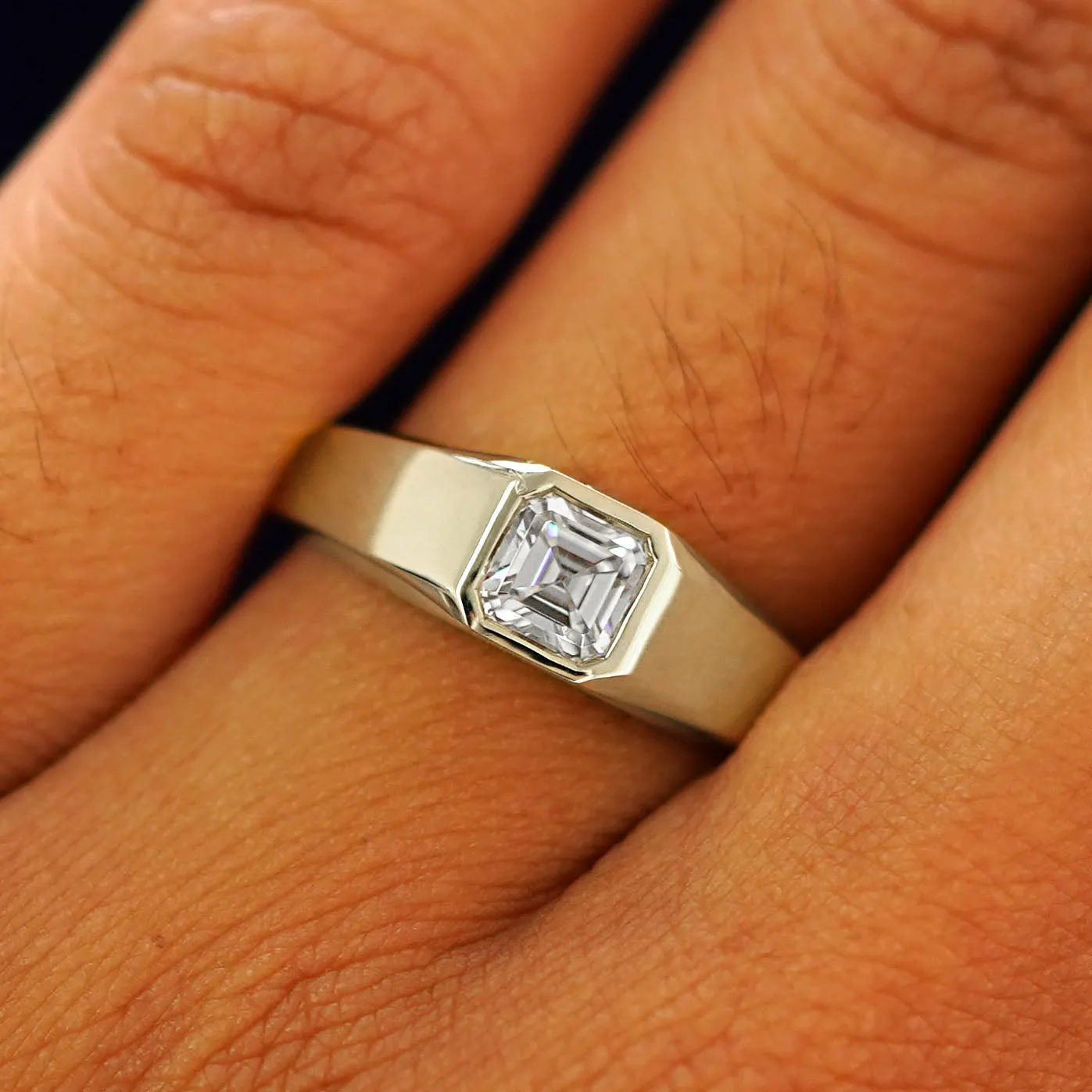 Asscher Moissanite Signet Ring