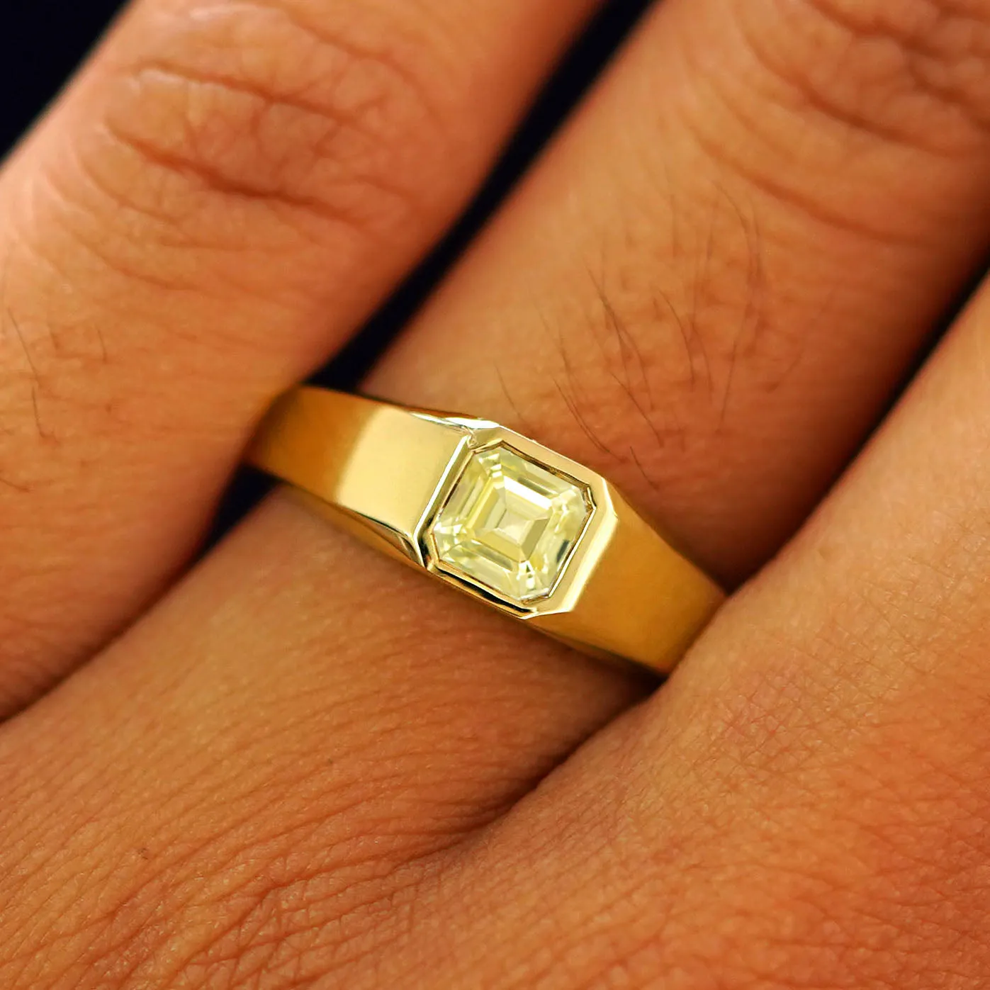 Asscher Moissanite Signet Ring