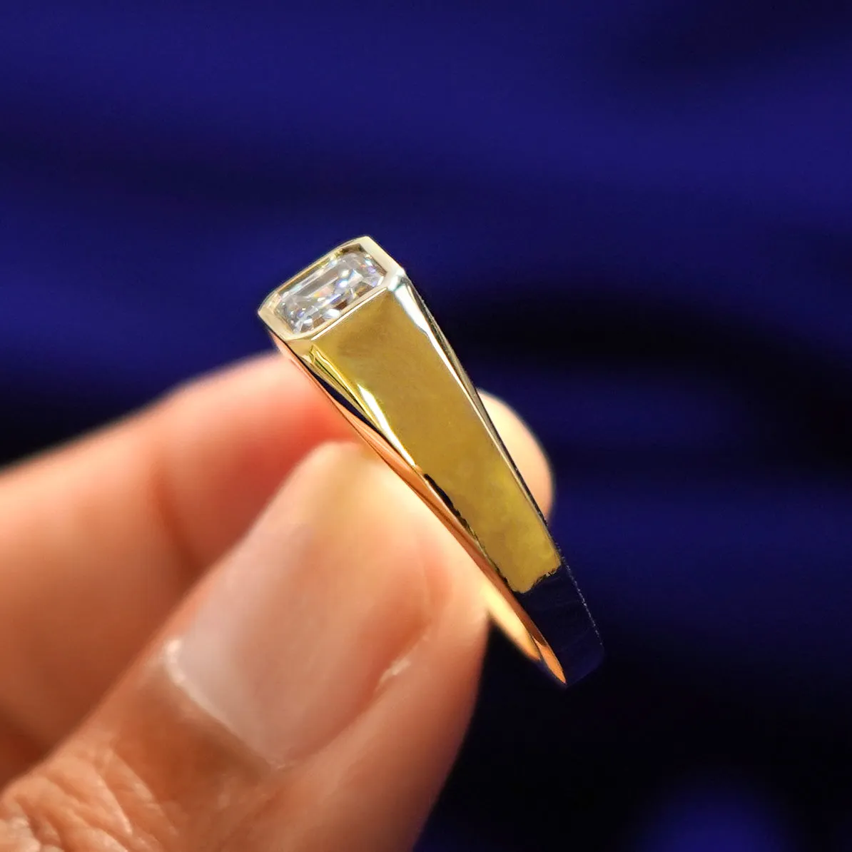 Asscher Moissanite Signet Ring