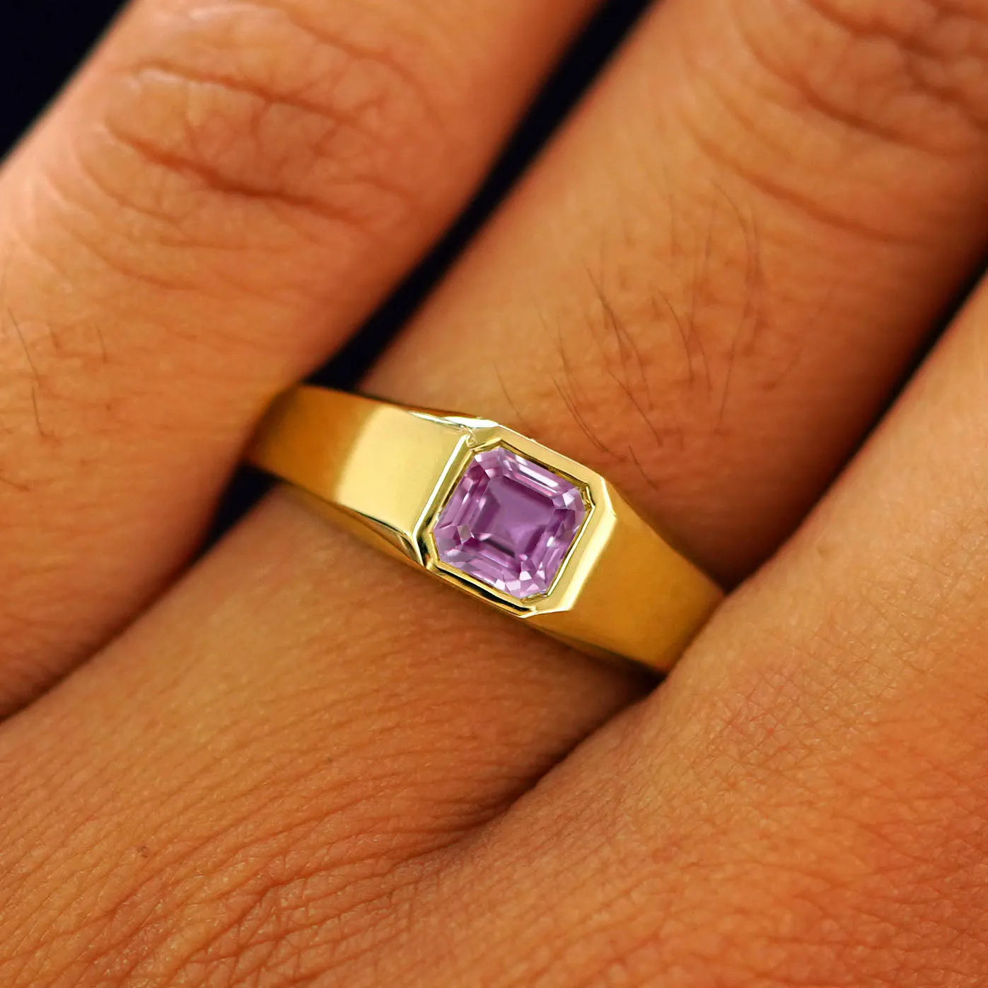 Asscher Moissanite Signet Ring