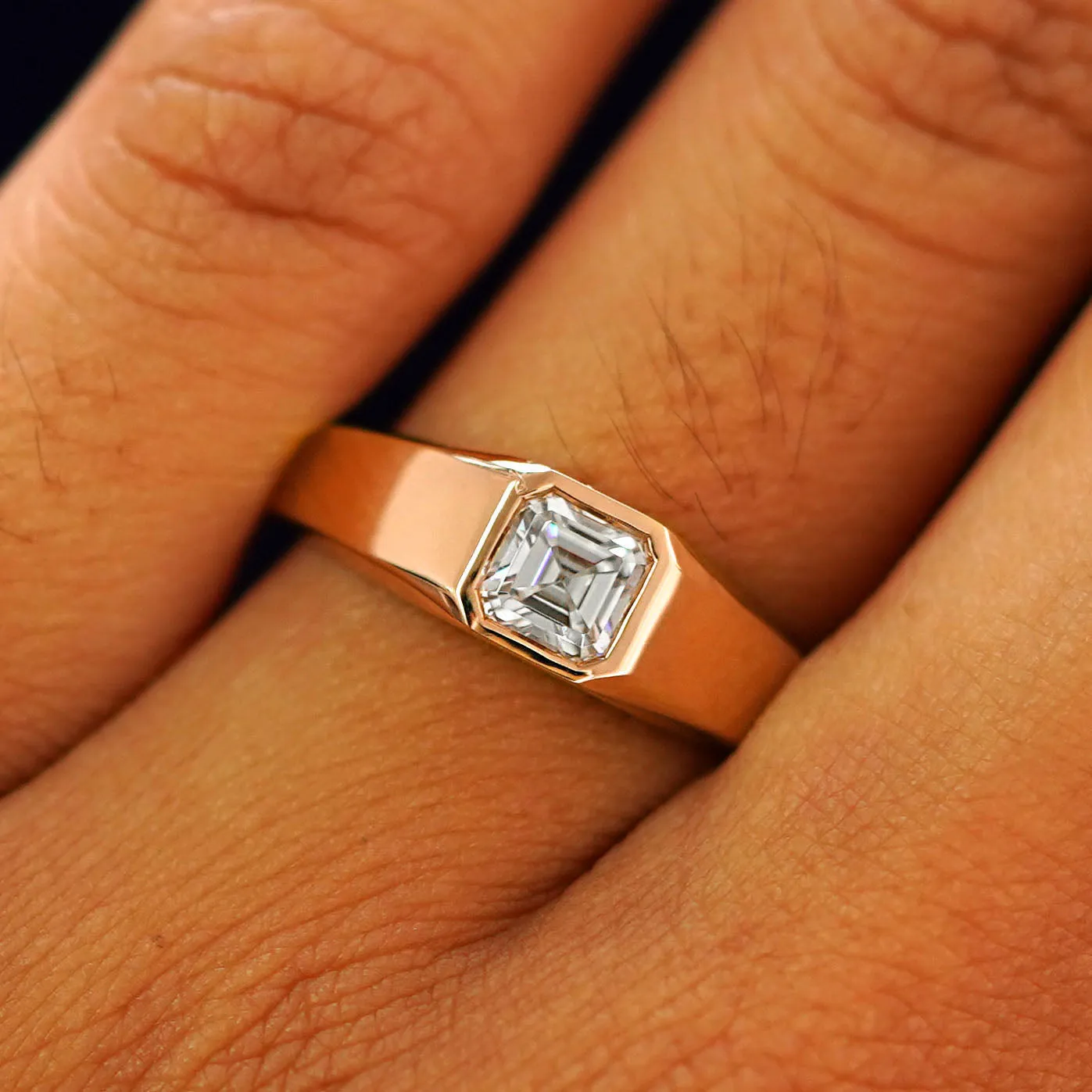 Asscher Moissanite Signet Ring