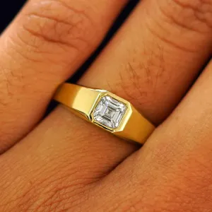 Asscher Moissanite Signet Ring