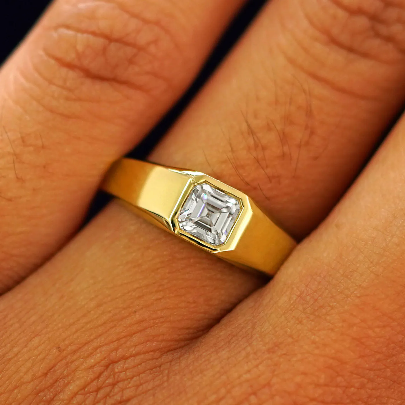 Asscher Moissanite Signet Ring