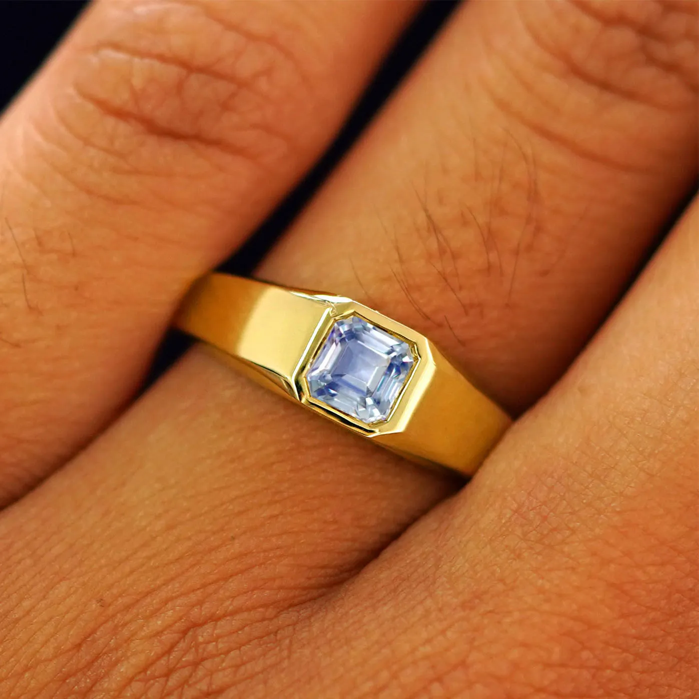 Asscher Moissanite Signet Ring