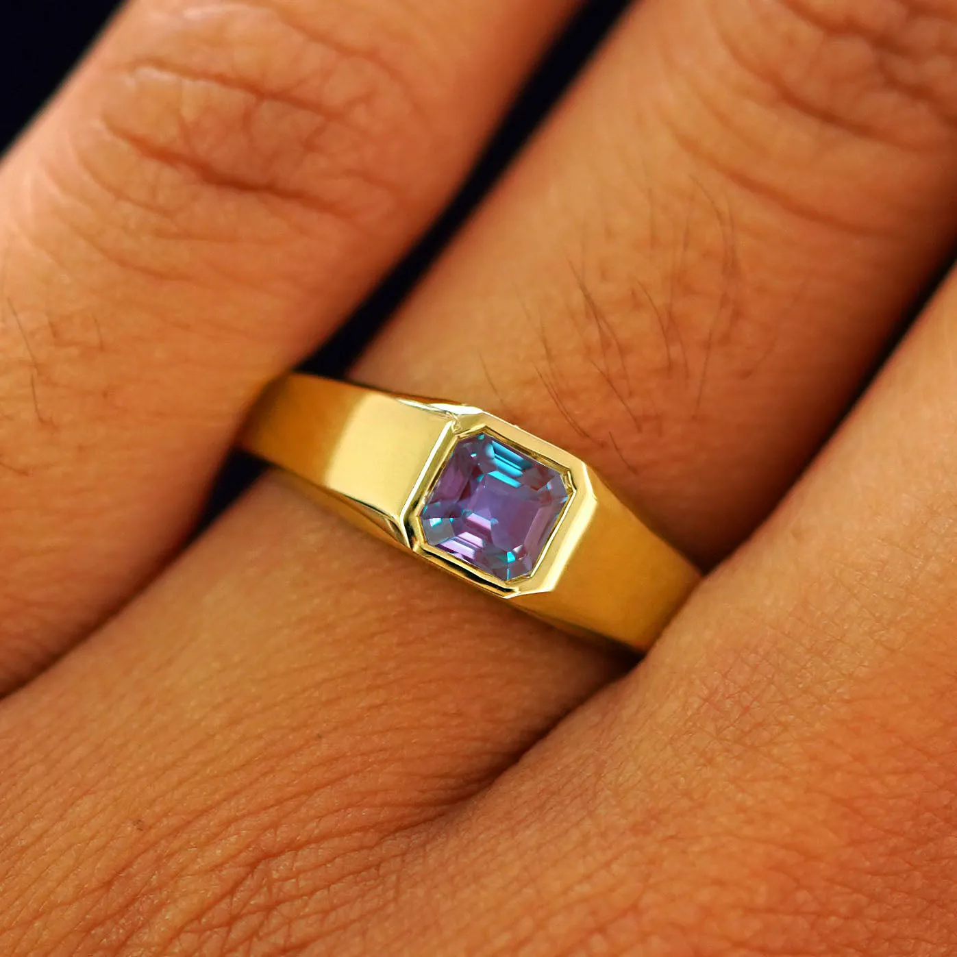Asscher Moissanite Signet Ring