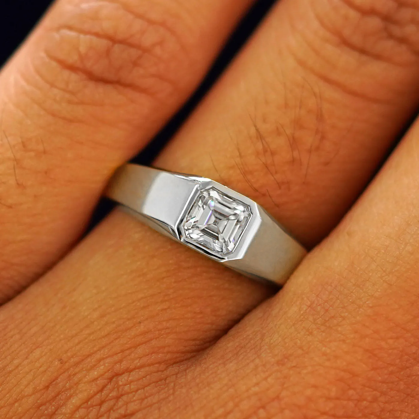 Asscher Moissanite Signet Ring
