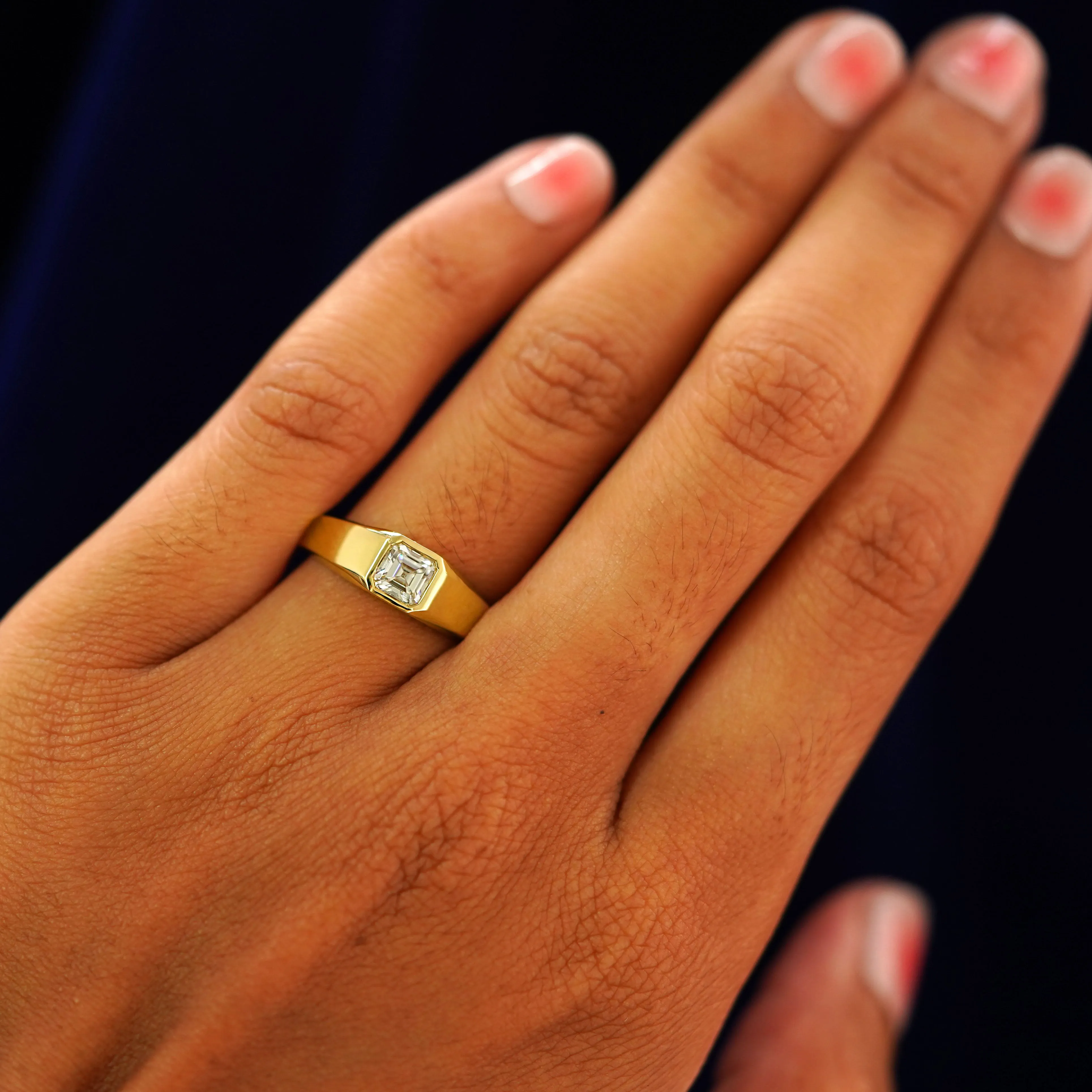 Asscher Moissanite Signet Ring