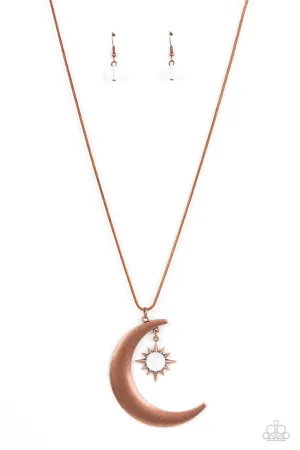 Astral Ascension - Copper - Moon White Bead Pendant Paparazzi Long Necklace